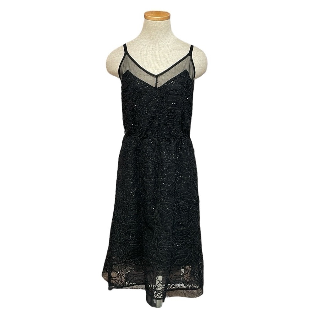 Only Hearts Dress Women's Medium Black Sequins Sleeveless A-Line Midi